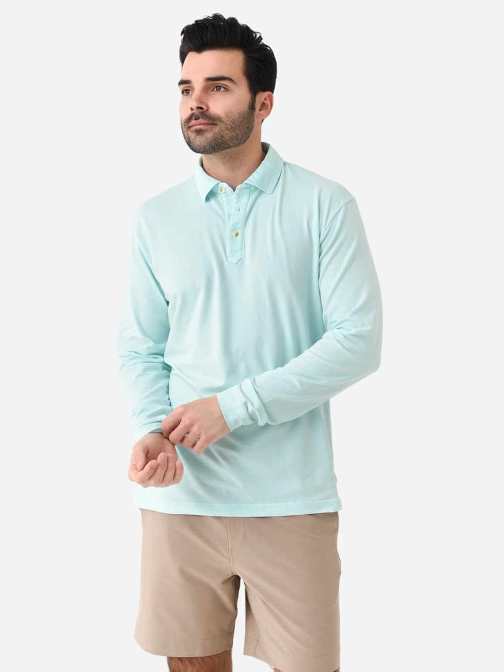 Peter Millar Men's Long-Sleeve Polo — Mint Green